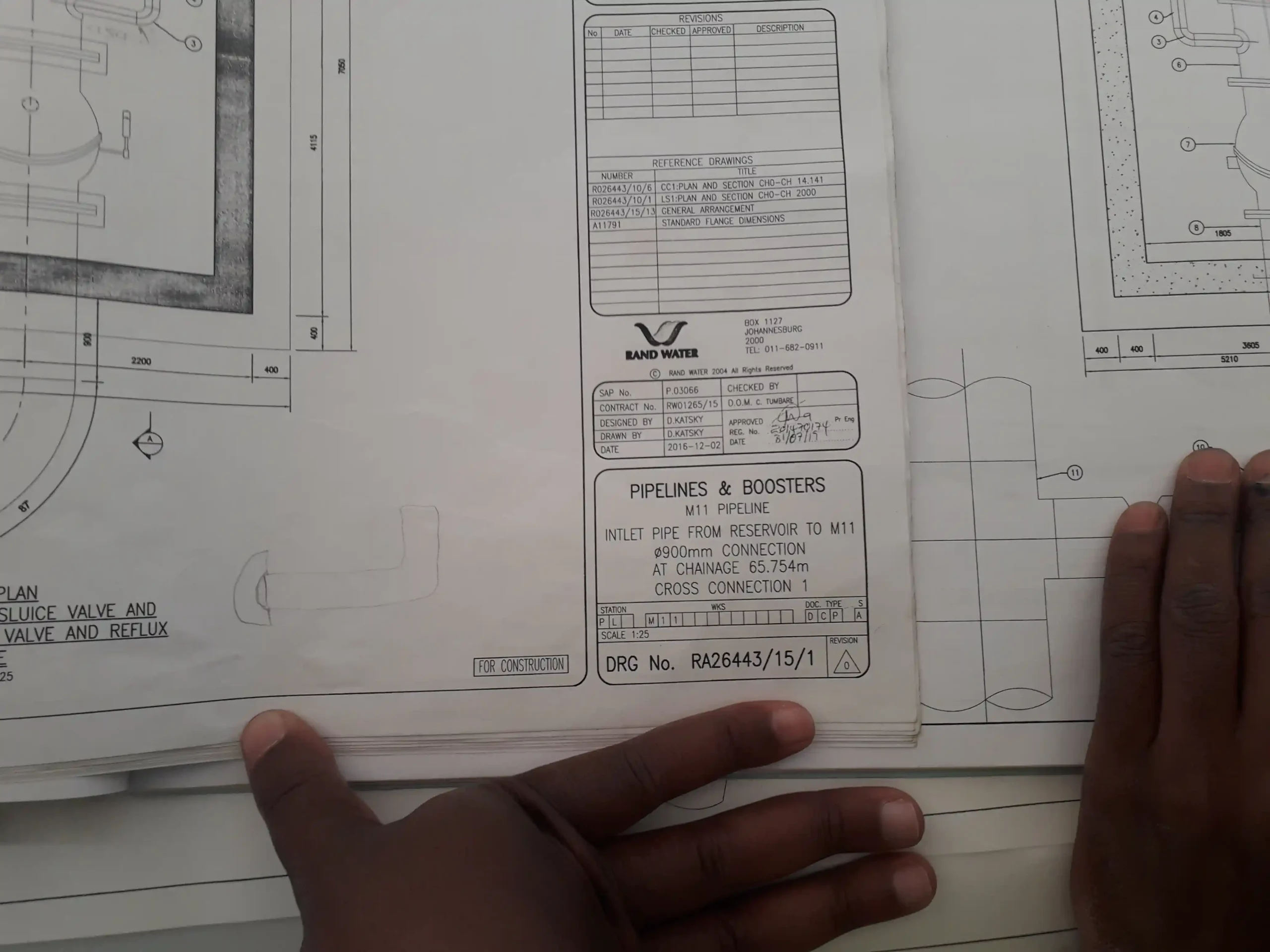 Rand Water M11 Contract engineering drawing, Contract No. RW01265/15
